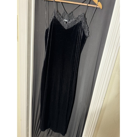 Express Velvet Black Slip Lace Dress Maxi Whimsigoth Vampy Witchy Holiday M - Picture 4 of 13